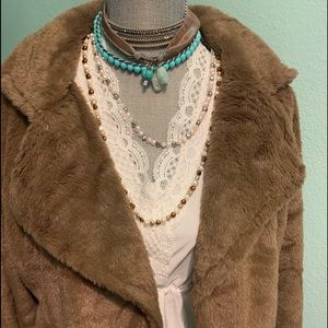 Light Coffee Faux Fur Open Jacket